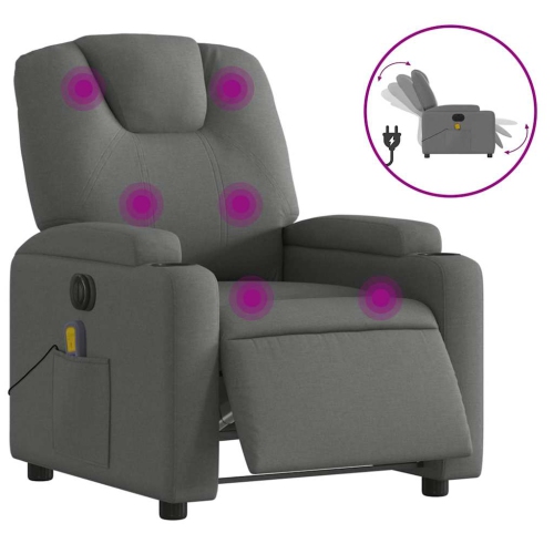 Fauteuil de massage inclinable électrique en tissu gris foncé vidaXL