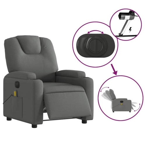 Fauteuil de massage inclinable électrique en tissu gris foncé vidaXL