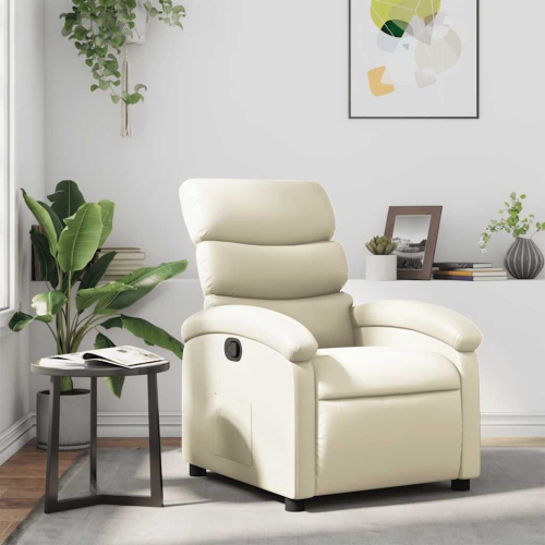 vidaXL Manual Recliner Chair, Adjustable Backrest/ Footrest, Cream Leather Reclining Sofa