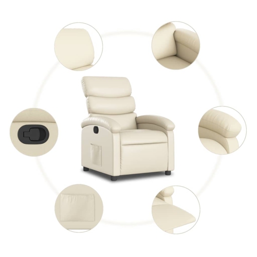 vidaXL Manual Recliner Chair, Adjustable Backrest/ Footrest, Cream Leather Reclining Sofa