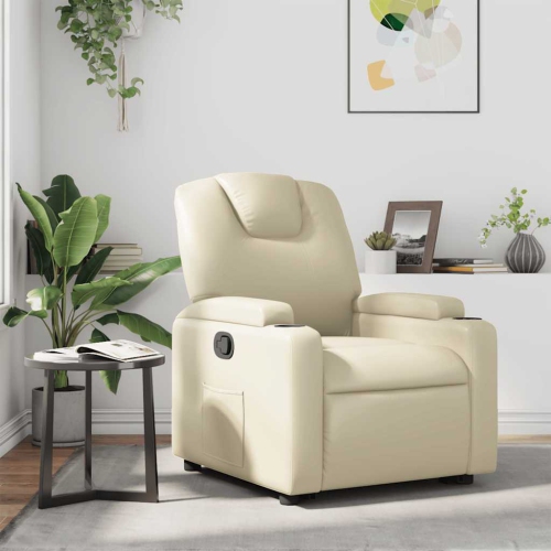 vidaXL Manual Recliner Chair, Adjustable Backrest/ Footrest, Cream Leather