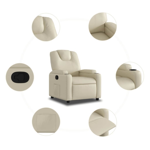 vidaXL Manual Recliner Chair, Adjustable Backrest/ Footrest, Cream Leather