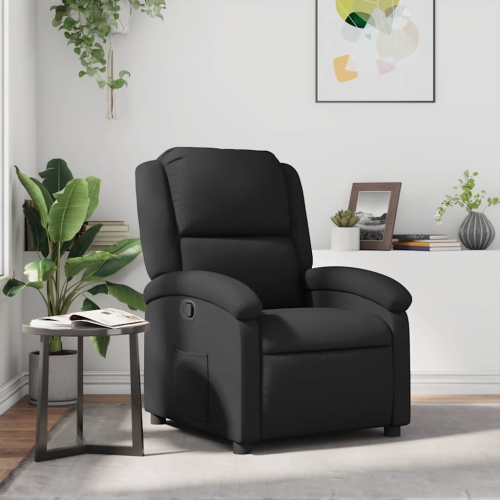 vidaXL Manual Recliner Chair, Adjustable Backrest/ Footrest, Black Real Leather