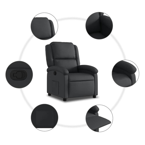 vidaXL Manual Recliner Chair, Adjustable Backrest/ Footrest, Black Real Leather