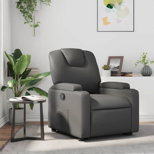 vidaXL Manual Recliner Chair, Adjustable Backrest/ Footrest, Gray Leather