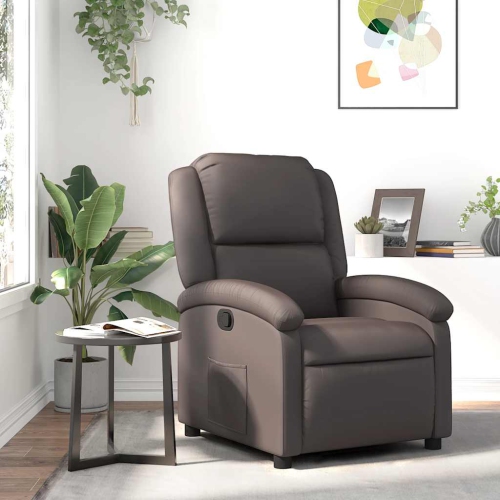 vidaXL Manual Recliner Chair, Adjustable Backrest/ Footrest, Dark Brown Real Leather
