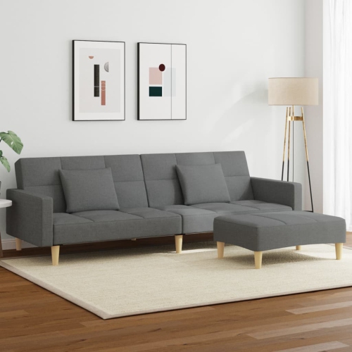 vidaXL 2-Seater Sofa Bed with Footstool Dark Grey Fabric
