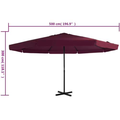 Parasol de jardin avec poteau en aluminium 500&nbsp;cm rouge Bordeaux vidaXL