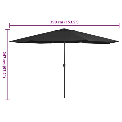 vidaXL Garden Parasol with Metal Pole 390 cm Black