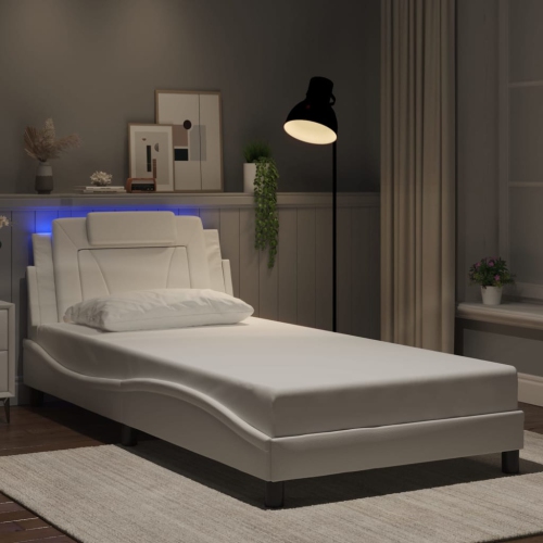 Cadre de lit vidaXL «&nbsp;Viana&nbsp;» avec LED sans matelas, blanc, 100 190&nbsp;cm