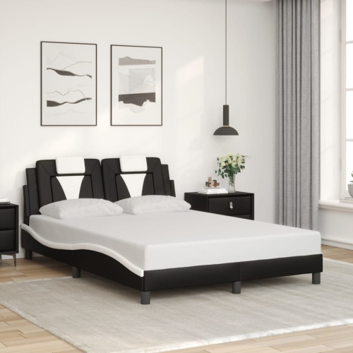 Cadre de lit vidaXL «&nbsp;Viana&nbsp;» sans matelas Noir et blanc Similicuir 190&nbsp;cm de 137&nbsp;po