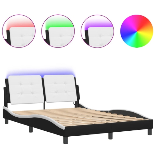 vidaXL Bed Frame with LED without Mattress "Zadar" Black and White 137x190 cm