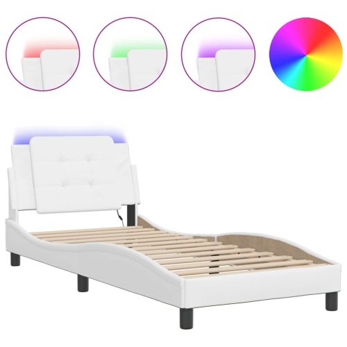 Cadre de lit vidaXL avec LED sans matelas «&nbsp;Zadar&nbsp;», blanc, 100 tablettes 190&nbsp;cm