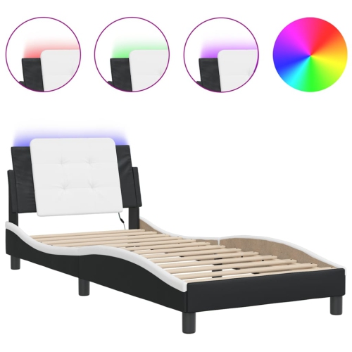 vidaXL Bed Frame with LED without Mattress "Zadar" Black and White 100x203 cm