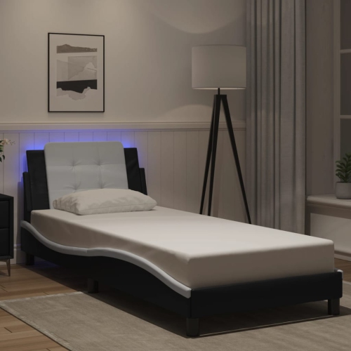 vidaXL Bed Frame with LED without Mattress "Zadar" Black and White 100x203 cm