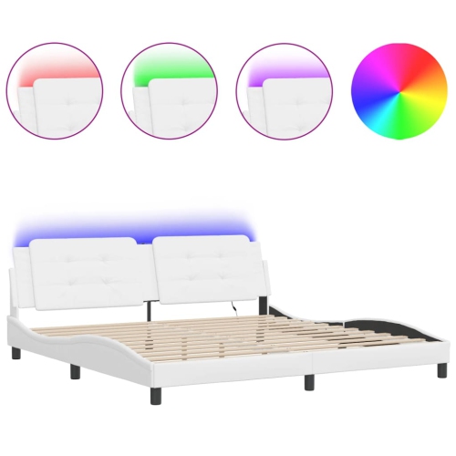 Cadre de lit vidaXL avec LED sans matelas «&nbsp;Zadar&nbsp;», blanc, 193 tablettes 203&nbsp;cm