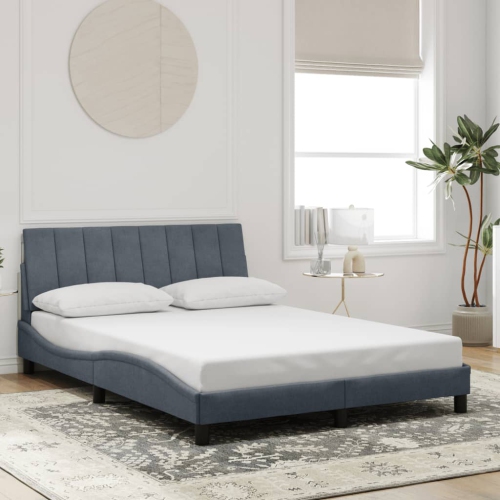 Cadre de lit vidaXL sans matelas «&nbsp;Hanko&nbsp;» Gris foncé velours 190&nbsp;cm de 137&nbsp;po