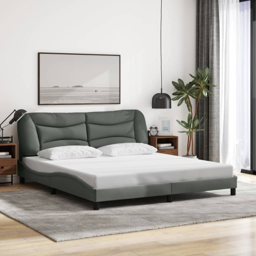 Cadre de lit sans matelas VidaXL «&nbsp;Hvar&nbsp;» Gris foncé 183x213&nbsp;cm Tissu