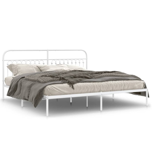 VIDAXL  Metal Bed Frame Without Mattress With Headboard 193X203Cm In White