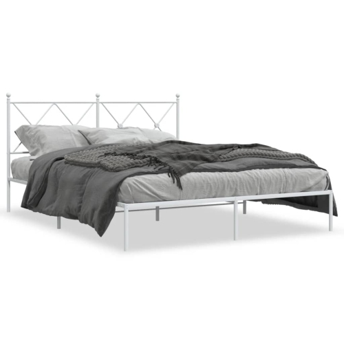 VIDAXL  Metal Bed Frame Without Mattress With Headboard 150X200Cm In White