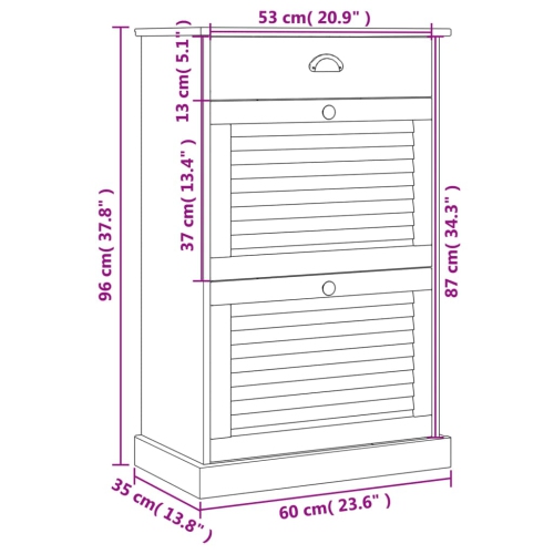 vidaXL Shoe Cabinet VIGO 60x35x96 cm Grey Solid Wood Pine