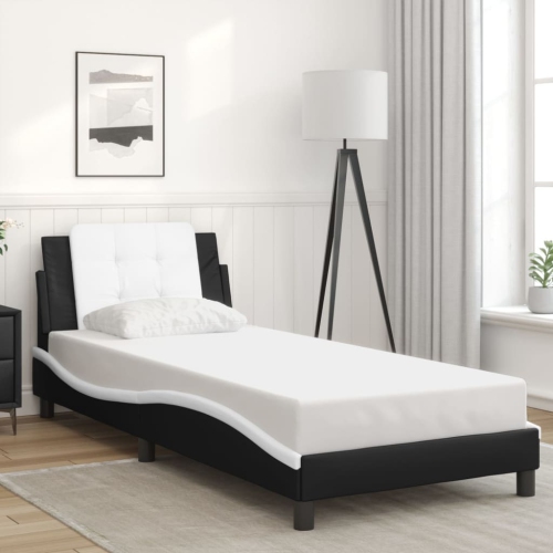vidaXL Bed Frame without Mattress "Zadar" Black and White 100x190 cm Faux Leather