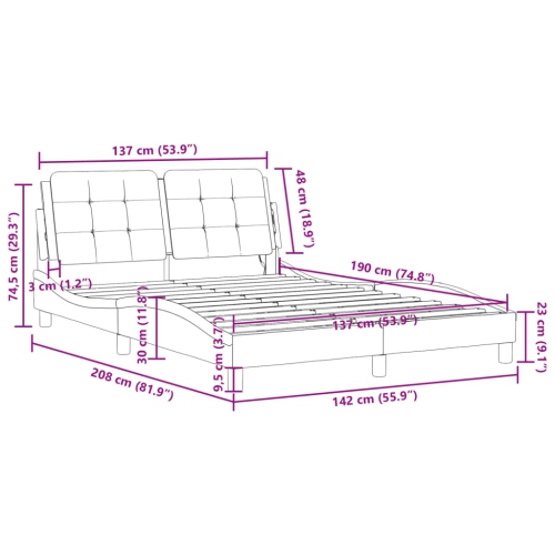Cadre de lit vidaXL sans matelas « Zadar » Noir 137 lignes Similicuir 190 cm