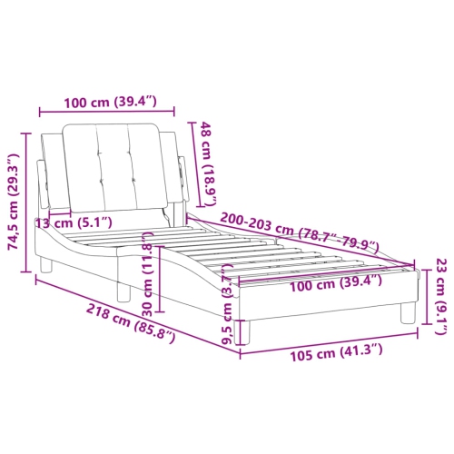 Cadre de lit vidaXL sans matelas «&nbsp;Zadar&nbsp;» Noir 100 lignes Similicuir 203&nbsp;cm