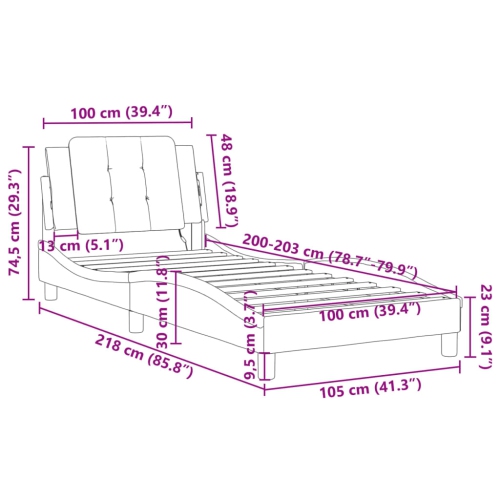 Cadre de lit vidaXL sans matelas «&nbsp;Zadar&nbsp;» Similicuir noir et blanc 100&nbsp;po 203&nbsp;cm