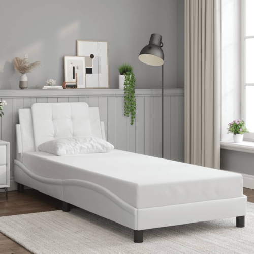 Cadre de lit vidaXL sans matelas «&nbsp;Zadar&nbsp;» Blanc 100 lignes en similicuir 203&nbsp;cm