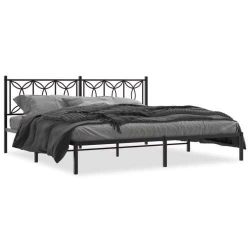 VIDAXL  Metal Bed Frame Without Mattress With Headboard 193X203Cm In Black