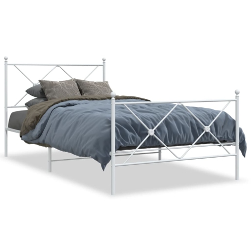 VIDAXL  Metal Bed Frame Without Mattress With Footboard 100X200Cm In White