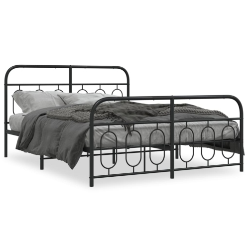 VIDAXL  Metal Bed Frame Without Mattress With Footboard 150X200Cm In Black
