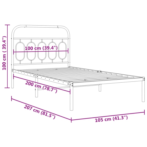vidaXL Metal Bed Frame without Mattress with Headboard Black 100x200cm