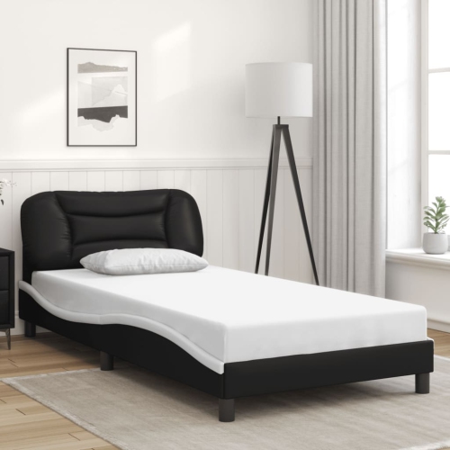vidaXL Bed Frame without Mattress "Hvar" Black and White 100x203 cm Faux Leather