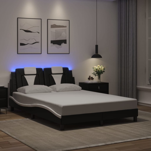 Cadre de lit vidaXL « Viana » avec LED sans matelas, noir et blanc, 137 190 cm