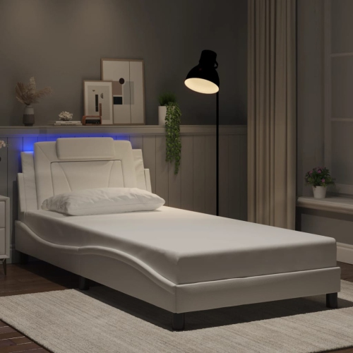 Cadre de lit vidaXL «&nbsp;Viana&nbsp;» avec LED sans matelas, blanc, 100 203&nbsp;cm