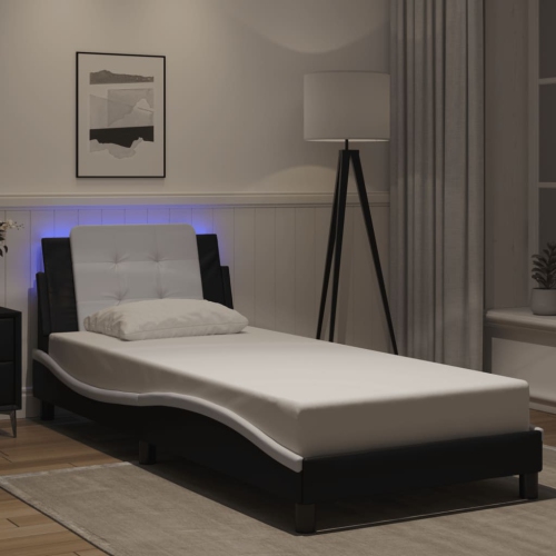 vidaXL Bed Frame with LED without Mattress "Zadar" Black and White 100x190 cm
