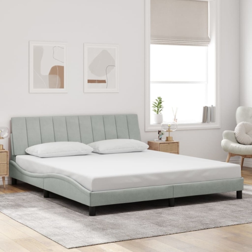 VidaXL Cadre de lit sans matelas «&nbsp;Hanko&nbsp;» Gris pâle 183 en velours 213&nbsp;cm