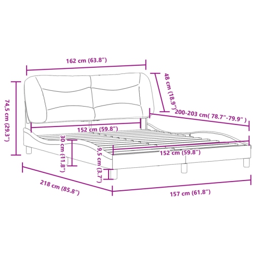 Cadre de lit vidaXL sans matelas «&nbsp;Hvar&nbsp;», tissu 203&nbsp;cm gris foncé de 152&nbsp;po