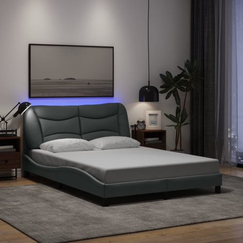 vidaXL Bed Frame with LED without Mattress "Hvar" Light Grey 137x190 cm Fabric