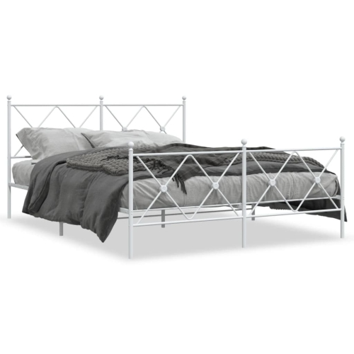 VIDAXL  Metal Bed Frame Without Mattress With Footboard 150X200Cm In White