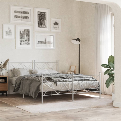 vidaXL Metal Bed Frame without Mattress with Footboard White 150x200cm