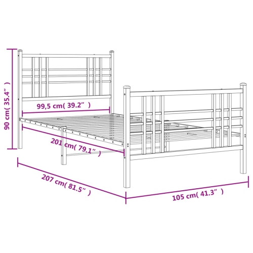 vidaXL Metal Bed Frame without Mattress with Footboard White 100x200cm