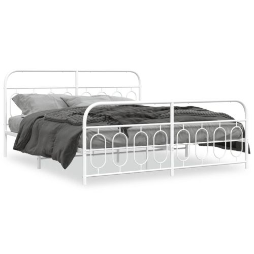 VIDAXL  Metal Bed Frame Without Mattress With Footboard 193X203Cm In White