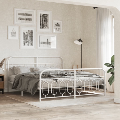 vidaXL Metal Bed Frame without Mattress with Footboard White 193x203cm