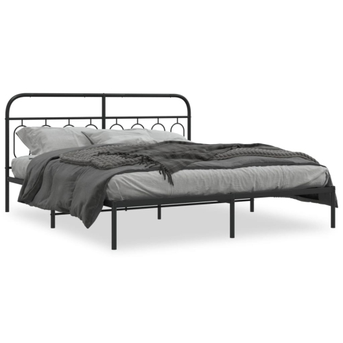vidaXL Metal Bed Frame without Mattress with Headboard Black 193x203cm