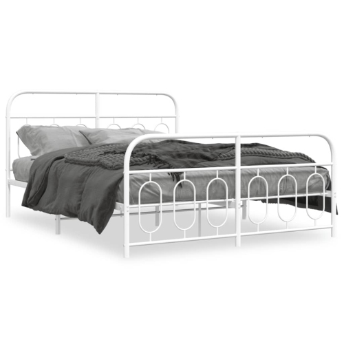 VIDAXL  Metal Bed Frame Without Mattress With Footboard 150X200Cm In White