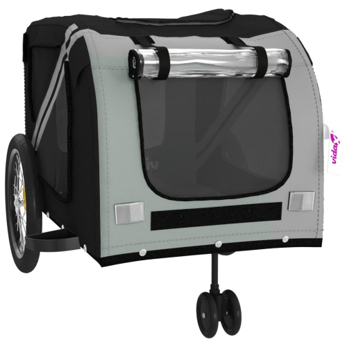 vidaXL Pet Bike Trailer Grey and Black Oxford Fabric and Iron