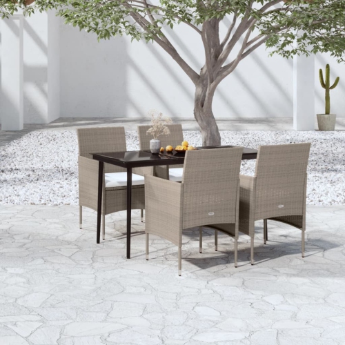 vidaXL 5 Piece Garden Dining Set with Cushions Beige and Black